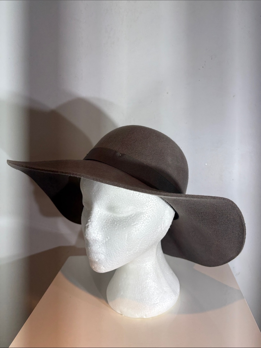 Peter Grimm Dark Brown Wide-Brim Wool Floppy Hat with Bow Band